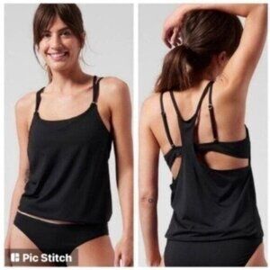 Athleta Seascape Tankini Swim Tank UPF 50+ Beach Vacation Black 32 D/DD